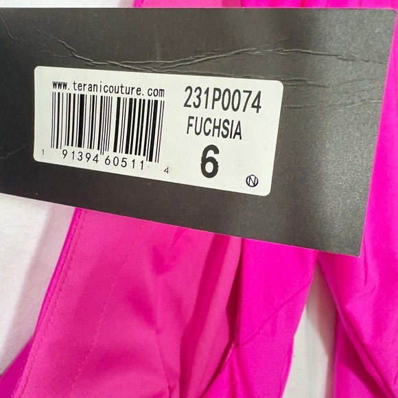 Terani Couture 231P0074 Fuchsia Pink Feather Trim Long Sleeve Gown Dress 6 - Picture 14 of 16